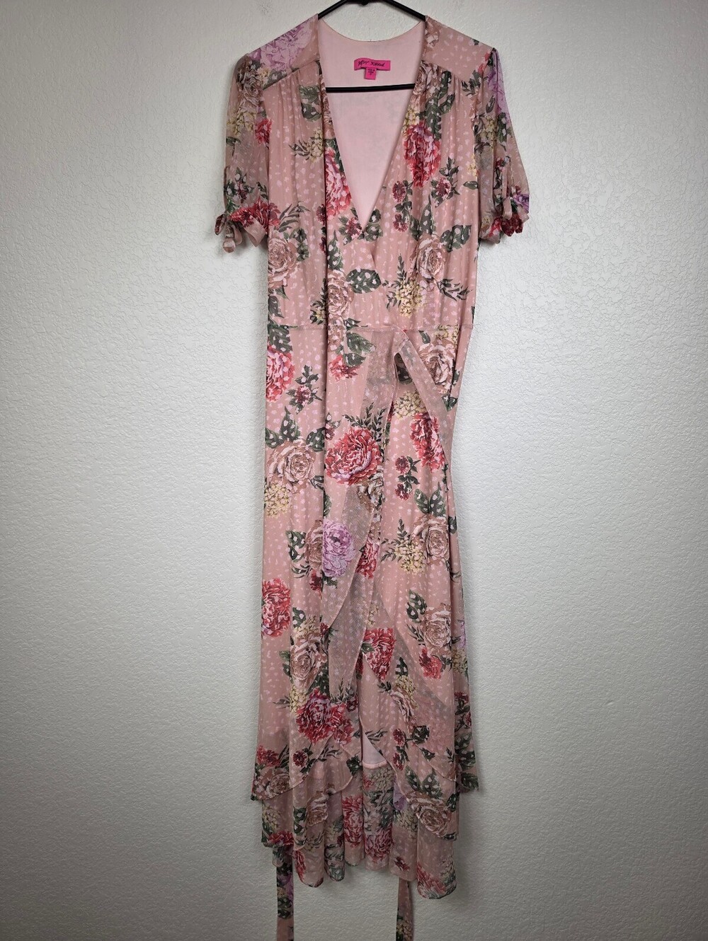 Y2K Vintage Johnson Pink Floral Wrap Dress Size 12